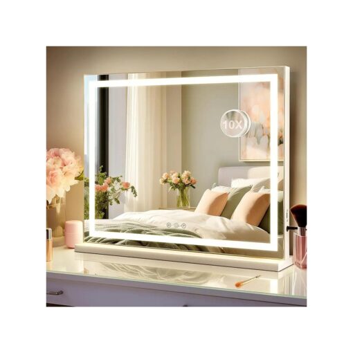 Hollywood Vanity Mirror with Lights 22.8 x 18 Large Vanity Mirror 10X Magnifying Compact Mirror 3 Colors Modes Touch Control Mirror with Lights