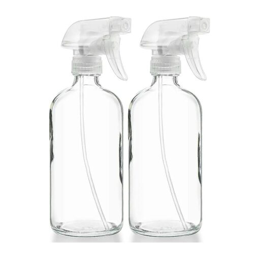 Sally 's Organics ( r ) Empty Clear Glass Spray Bottles - Refillable 16 oz Containers for Essential Oils, Cleaning Products, Aromatherapy, Misting Plants, or Cooking - Sprayer with Mist and Stream - 2 Pack