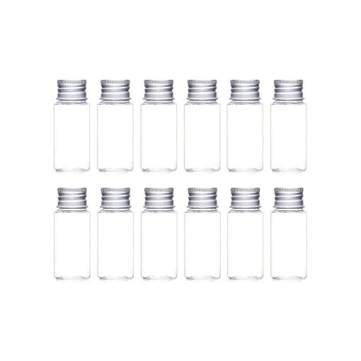 12PCS Empty Clear Travel Portable Glass Wish Bottles with Silver Aluminum Cap Essential Oil Powders Cream Ointments Grease Storage Container Jars Cosmetic Makeup Sample Packing Holder ( 20ml/0.7oz )