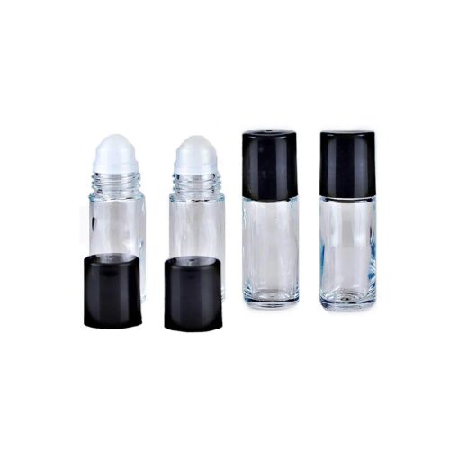 4 PCS 30ML Deodorant Glass Roller Bottles with Plastic Roller Ball Black Cap Leak-Proof Massage Roll On Bottles Containers