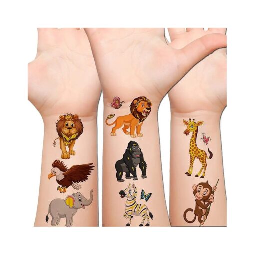 Glitter Animal Temporary Tattoos for Kids - 50 Styles Zoo Jungle Animal Fake Tattoos for Boys Girls Birthday Party Supplies, Baby Shower