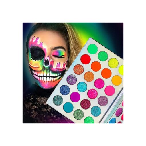 Afflano Neon Makeup Palette Eyeshadow, Glow in the Dark Neon Eyeshadow Palette Highly Pigmented, Neon Party UV Blacklight Eye Shadow Pallet, Red Orange Pink Pressed Glitter Eyes Makeup Palette