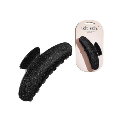 Kitsch Large Hair Clips for Women - Recycled Plastic Cute Hair Claw Clips for Thick Hair | Hair Clip for All Hair Types | Big Claw Clip Hair Accessories for All Occasions - 1 Pc Black Glitter