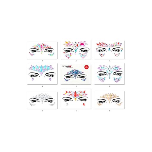 Face Gems Adhesive Glitter Jewel Tattoo Sticker Festival Gems Rave Party Body Make Up ( 9 PCS Z9ZAKMIX-B )