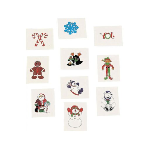 Christmas Holiday Glitter Temporary Tattoos For Kids ( 72 Pieces ) Holiday Favors and Giveaways, Stocking Stuffers