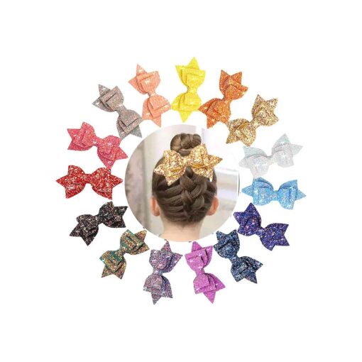 CELLOT 15 Colors Big Bow Clips for Girls Glitter Hair Bows 5 Inch Sparkle Sequins Bows Alligator Hair Clips For Baby Girls Teens Toddlers