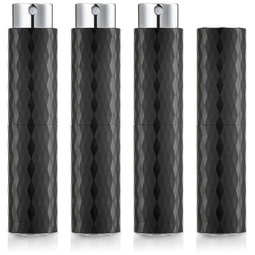 Lisapack 8ML Atomizer Perfume Spray Bottle for Travel ( 4PCS ) Empty Cologne Dispenser, Portable Sprayer ( Glossy Black )