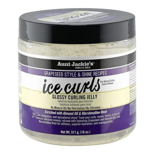 Aunt Jackie 's Grapeseed Style and Shine Recipes Ice Curls Glossy Curling Jelly, Hydrates, Softens, Makes Waves, Curls and Coils Easier to Style, 18 oz