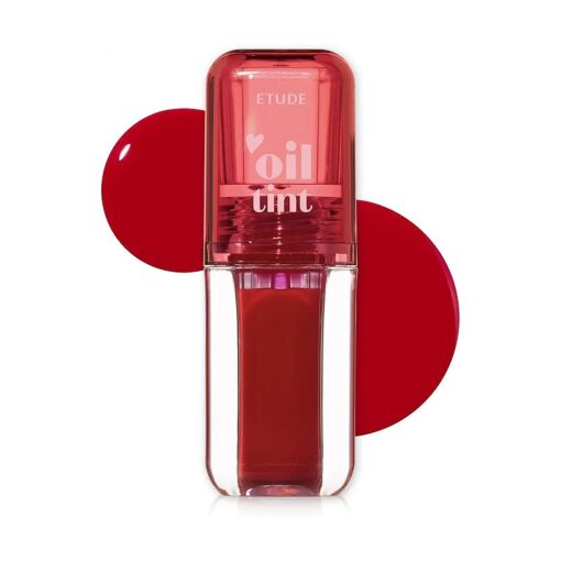 ETUDE Dear Darling Oil Tint # 1 Real Cherry 4.2g | High Moisturizing and Strong Hydrating Lip Oil/Lip Gloss | Smooth and Moist Lips | Non-Sticky Lip Oil Tint For Dry Lips | K-beauty