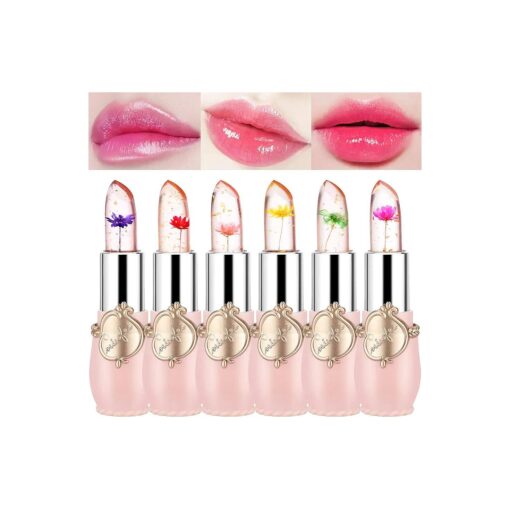 Eakroo Flower Lip Gloss Crystal Jelly Lipstick, 6 Packs Long Lasting Nutritious Lip Balm Lips Moisturizer Magic Temperature Color Change Lipgloss ( pink )