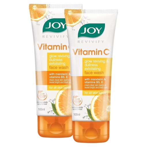 Joy Vitamin C Face Wash For Glowing Skin ( 2X100ml ) | Brightening Face Wash Enriched with Vitamin B5 & E For Sun Protection & Dead Skin Removal | Face Wash for Women & Men