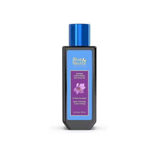 Blue Nectar Kumkumadi Oil - Ayurvedic Solution for Skin Radiance & Hydration | Ayurveda Face and Body Oil for Dry Skin and Glowing Complexion ( Enriched with 12 Herbs, 3.4 fl oz )