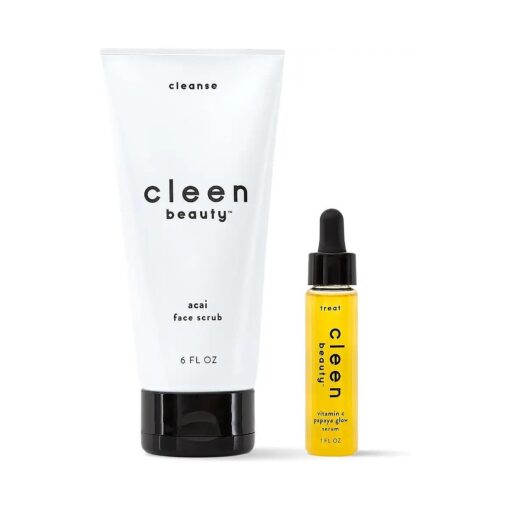 Cleen Beauty Glow Essentials Skincare Set | Acai Face Scrub + Vitamin C Papaya Glow Serum | Exfoliating Face Wash with Brazil Nut Oil & Avocado Oil | Brighten and Moisturize | Vegan Skin Care