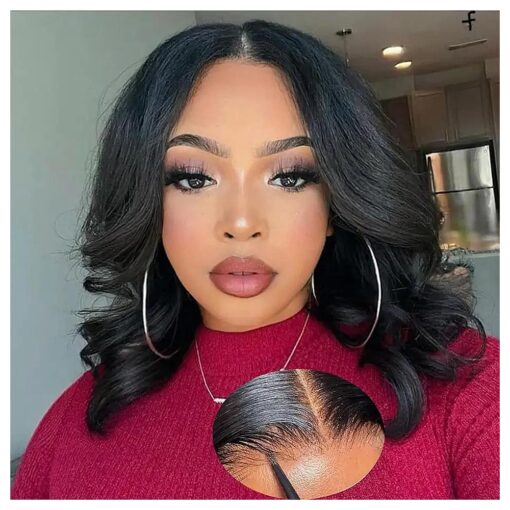 12 Inch Wear and Go Glueless Bob Wig Human Hair Pre Plucked 4X4 Body Wave Lace Front Wigs Human Hair Pre Cut Lace New Upgraded No Glue Wigs For Black Women