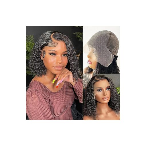 Bob Wig Human Hair 13x6 Deep Curly Lace Front Wigs Human Hair Short Bob Human Hair Wig Pre Plucked with Baby Hair 150 % Density Glueless Hair Curly Wigs for Black Women ( 12 Inch )