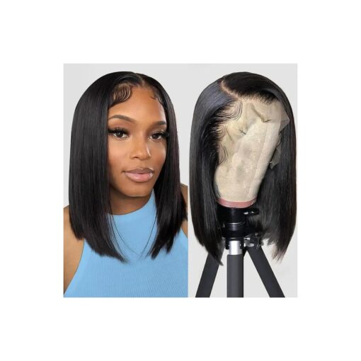 Bob Wig Human Hair -13x4 HD Short Straight Bob Lace Front Wigs Human Hair Pre Plucked,150 % Density Bob Wigs Glueless Frontal Wigs Human Hair Brazilian Virgin Natural Black 12 Inch