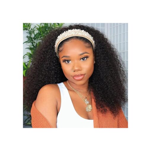 Headband Wig Human Hair Kinky Curly Headband Wigs for Black Women Human Hair Wigs Glueless 18 Inch None Lace Front Wigs Brazilian 150 % Density