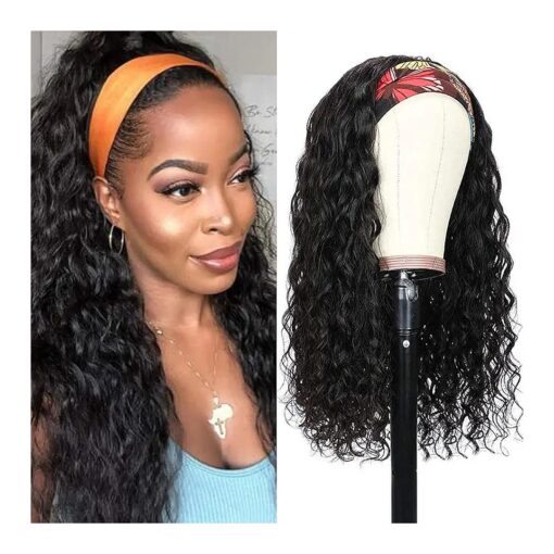 Hair Headband Human Hair Wigs Glueless Water Wave None Lace Front Wigs Brazilian Virgin Hair Machine Made Human Hair Headband Wigs for Black Women 150 % Density ( 16" Headband wigs )