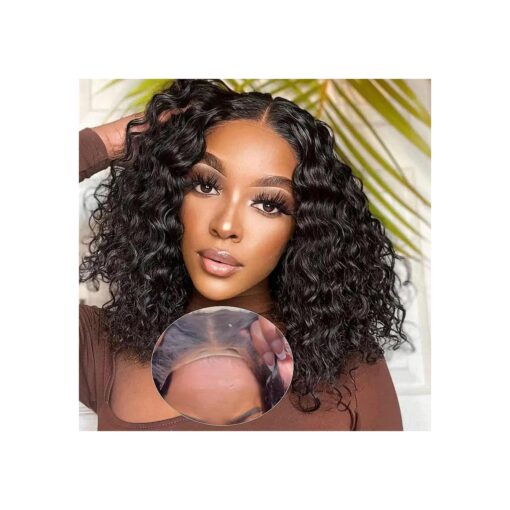 Glueless Wear and Go Bob Human Hair Wigs Deep Wave Bob Lace Front Wigs Human Hair 4x4 No Glue Lace Front Wigs Human Hair Pre Plucked Natural Hairline Curly Bob Wig 12 Inch