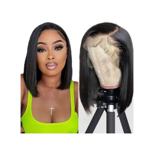 Straight Bob Wigs Human Hair Wigs For Black Women 13x4 Straight Lace Front Wigs Human Hair Lace Front Wigs Pre Plucked HD Lace Frontal Wigs 180 % Density Short Bob Wigs Natural Color 10 inch