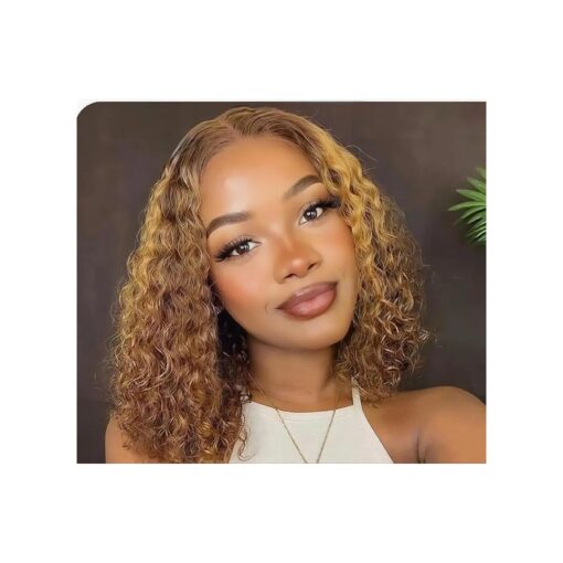 Highlight Human Hair Lace Front Wigs loose Deep Wave 4/27 Ombre Colored Glueless Wigs Pre Plucked 12Inch 13x4x1 Transparent Curly Water Wave Lace Wig Honey Blonde Real Human Hair 150 % Density