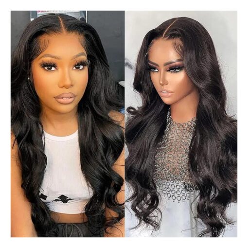 Synthetic Lace Front Wigs Body Wave Wigs for Women 13x4x1 T Part HD Lace Front Wig Long Body Wave Hair 24 inch Glueless Wig Pre plucked With Baby Hair Natural Black Color