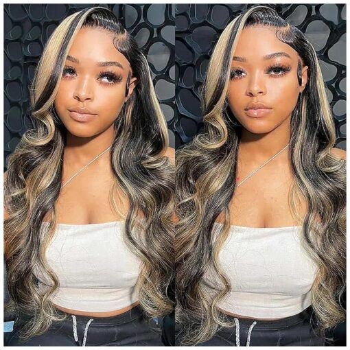 220 % Density Highlight Body Wave Glueless Wig Human Hair FB/27 Balayage Wig Human Hair 13x4 Ombre Lace Front Wig Human Hair Pre Plucked 22 inch