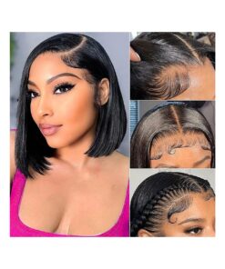 Bob Wig Human Hair 13x4 Frontal Lace Wigs HD Bob Lace Front Wigs Human Hair for Women 180 % Density Short Bob Wigs Straight Glueless Wigs Pre Plucked With Baby Hair 10 Inch