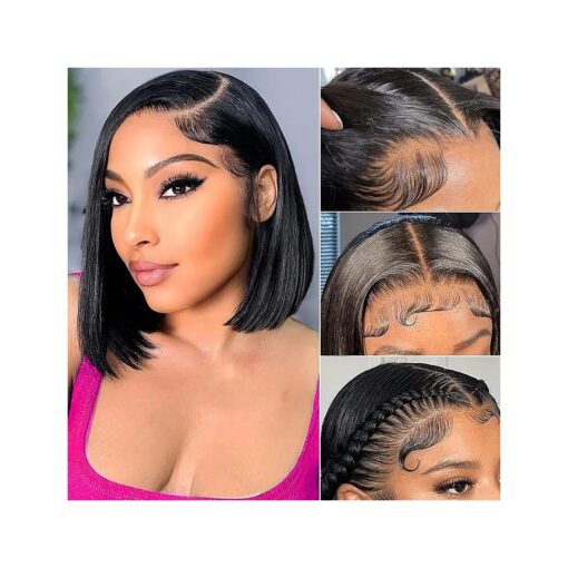 Bob Wig Human Hair 13x4 Frontal Lace Wigs HD Bob Lace Front Wigs Human Hair for Women 180 % Density Short Bob Wigs Straight Glueless Wigs Pre Plucked With Baby Hair 10 Inch