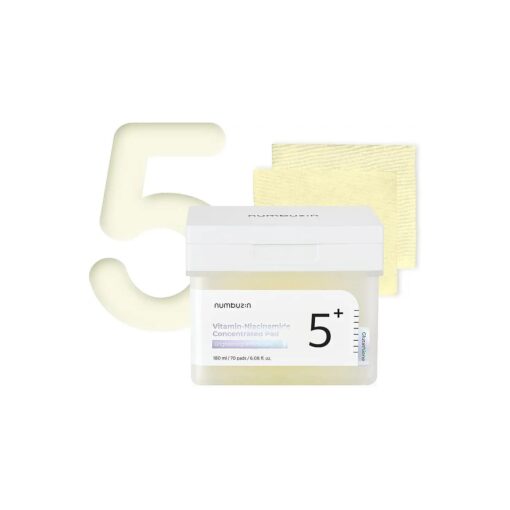 numbuzin No.5+ Niacinamide Concentrated Toner Pad | Glutathione, Niacinamide, PHA & LHA, 180ml/70pads/6.08fl.oz