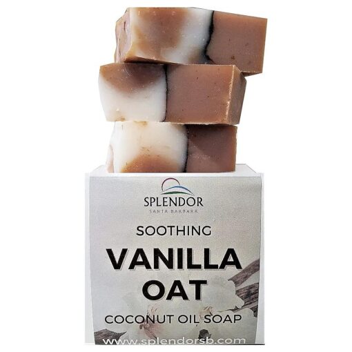 Splendor Soothing Vanilla Oatmeal Soap - Natural Coconut Oil Hand, Face & Body Bar Soap, Handmade, Vegan, Moisturizing, with Gluten-Free Colloidal Oats and Antioxidant-Rich Cocoa