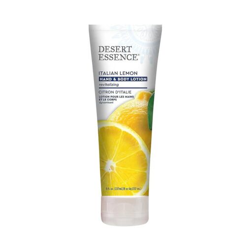 Desert Essence, Italian Lemon Hand & Body Lotion 8 fl, oz, - Gluten Free - Vegan - Cruelty Free - Lemon Peel Oil and Shea Butter - Sofens Skin & Energizes the Senses