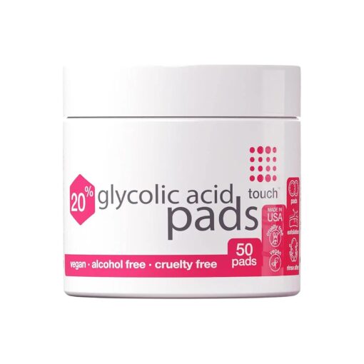 TOUCH 20 % Glycolic Acid Pads Exfoliating And Resurfacing AHA Peel Face Wipes - Great for Dullness, Pores, Scars, Fine Wrinkles, Uneven Skin Tone & Texture, 50 Count