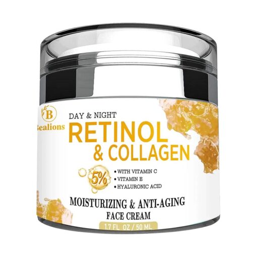 Retinol Collagen Cream - Hydrating Hyaluronic Acid Face Moisturizer, Anti-Aging & Firming, Vitamin C+E, for All Skin Types, USA-Made, 1.7 Fl Oz