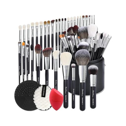 Pro makeup Artist Brushes Set 34Pcs Goat Hair Horse hair Makeup Brush Set with extra Large Holder ( 34Pcs Matte Black+Large Holder )