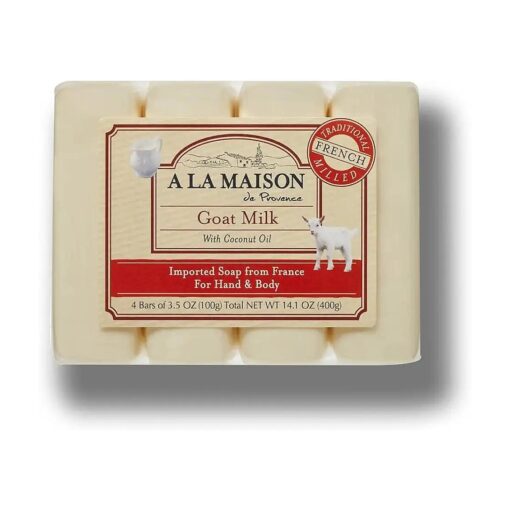 A LA MAISON Goat Milk Bar Soap - Triple French Milled Natural Moisturizing Hand Soap Bar ( 4 Bars of Soap, 3.5 oz )