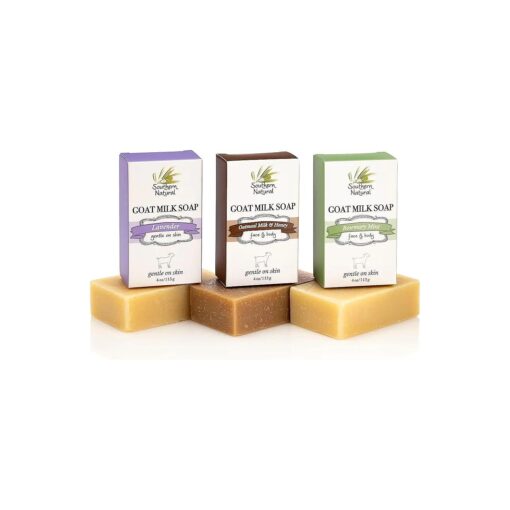 Goat Milk Soap Bar ( Variety 3 Pack ) Lavender, Oatmeal Milk & Honey, Rosemary Mint - For Eczema, Psoriasis & Dry Sensitive Skin, For Men, Women, Kids & Baby .