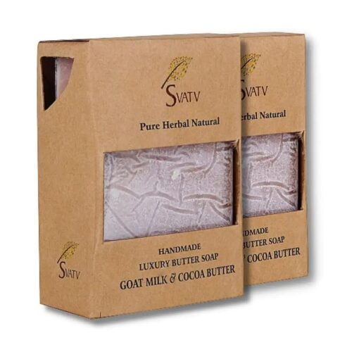 SVATV Handcrafted Soap With Natural, Soothing Herbs Of GOAT MILK & COCOA BUTTER For Men And Women - Exfoliating Bar, Traditional Ayurvedic Herbal Soap For All Skin Type - 125g X 2 = 250g