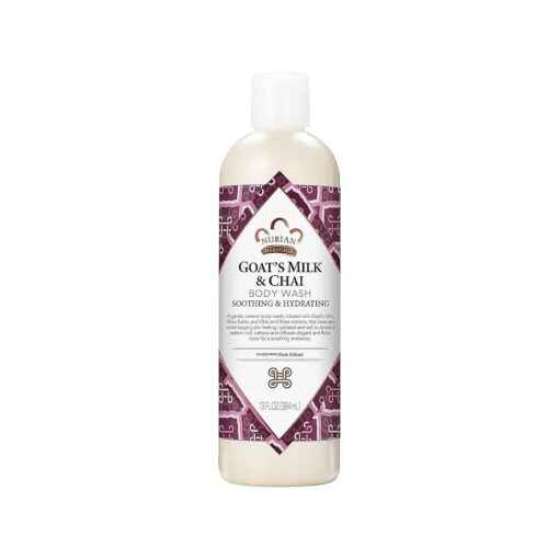 Nubian Heritage Body Wash Goats Milk and Chai Soothing & Hydrating Body Cleanser Made with Fair Trade Shea Butter, 13 oz