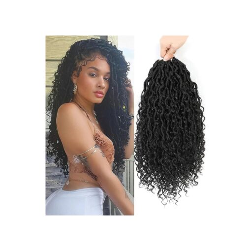 Goddess Locs Crochet Hair 14 Inch, 8 Packs Faux Locs Crochet Hair Pre Looped for Women, Boho Crochet Locs with Curly Ends ( Black )