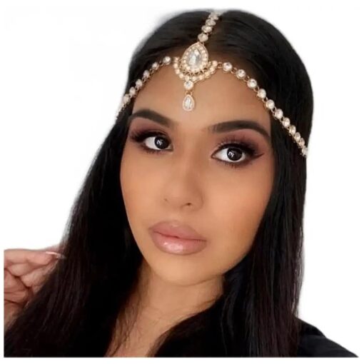 Catery Head Chain Jewelry Crystal Hair Chains Boho Headpiece Pendant Head Chain Hair Jewelry Hair Accessories for Women and Girls ( Gold )