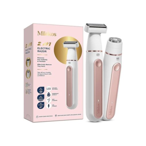 Electric Bikini Trimmer for Women : 2-in-1 Electric Razor Shaver for Hair Removal from Pubic Area Face Legs - Rechargeable Waterproof