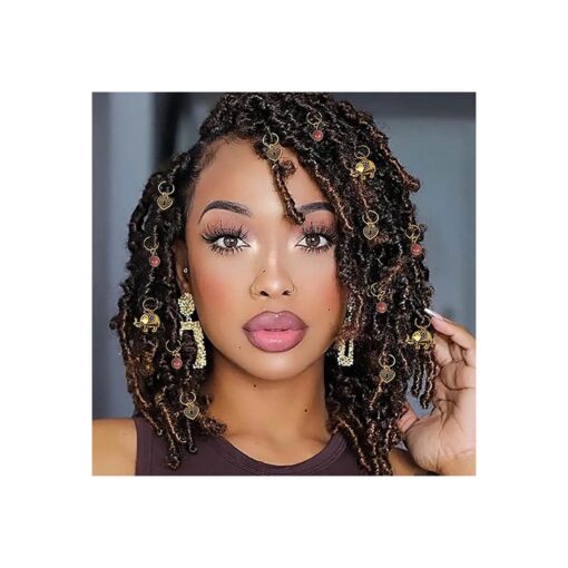 Formery Beads Dreadlock Clip Accessories Gold Elephant Box Braid Rings Heart African Hair Charms Jewelry for Black Women ( 13PCS )