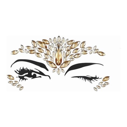 face jewels for makeup Festival Wedding Face Gems Temporary Tattoos mermaid halloween Bindi Fusion Headpiece Body Jewellery bindi face jewel ( Topaz gold/SR16 )