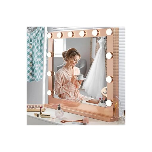 YOKUKINA Vanity Mirror with Lights, 32 Inch Hollywood Lighted Makeup Mirror with 12 Dimmable LED Bulbs for Dressing Room, Tabletop, Gold