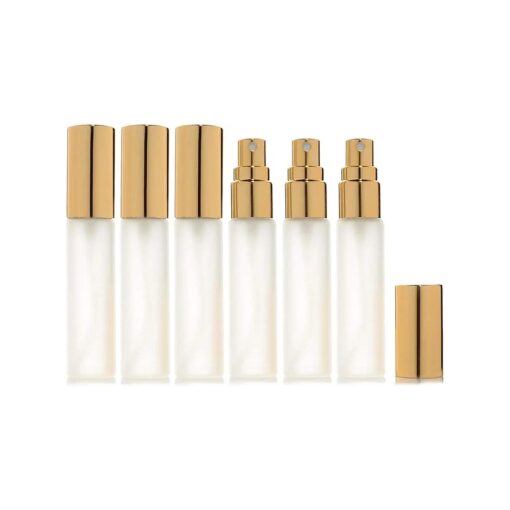 Enslz 6 pcs Frosted Fine Mist 10ml1/3oz Atomizer Glass Bottle Vial Spray Refillable Fragrance Perfume Empty Scent Bottle 2 pcs 3ML Free Pipette ( 10ml, Gold )