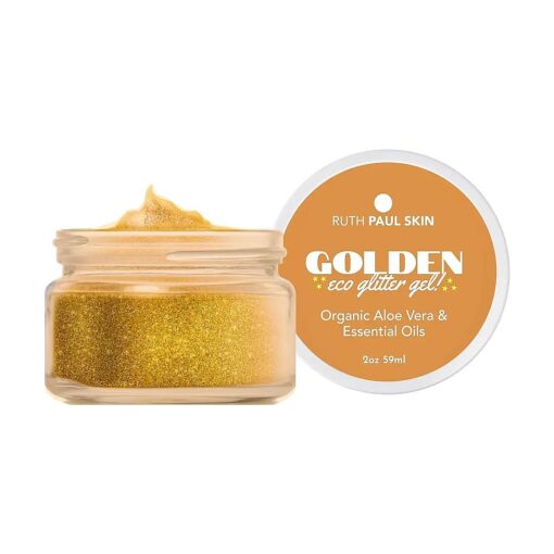 Gold Face, Body Glitter Gel : for Women & Girls | Biodegradable Glitter Body Shimmer | Fine Glitter in Aloe Vera Gel Base with Essential Oil | Body Makeup by Ruth Paul Skin 2oz