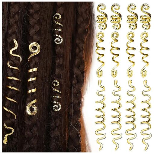 12 Pcs Braid Hair Accessories Celtic Hair Jewelry Alloy Dreadlock Accessories Loc Jewelry Hair Braid Coil Jewel Hair Cuffs Snake Hair Clips for Women and Girls ( Gold, Vintage Style )