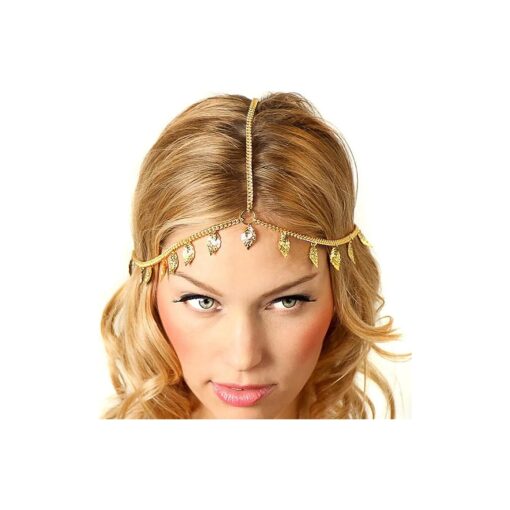 Jovono Boho Hair Chain Gold Leaf Head Chain Headpiece Tassel Greek Costume Hair Accessories for Women and Girls