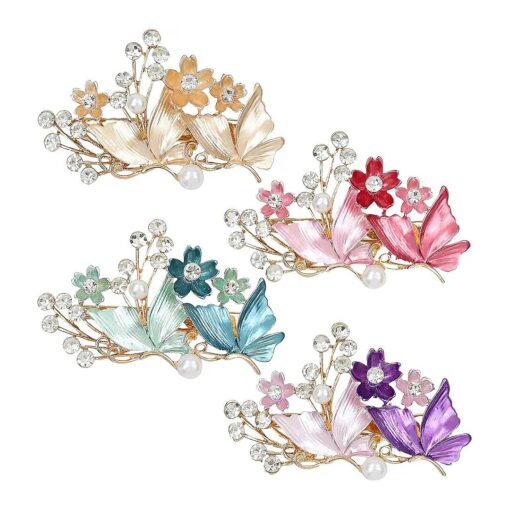 inSowni 4 Pack Luxury Glitter Sparkly Jeweled Gems Crystals Rhinestones Retro Vintage Butterfly Metal French Barrettes Alligator Snap Hair Clips Pins Headpieces Accessories for Women Girls ( 4PCS S1 )